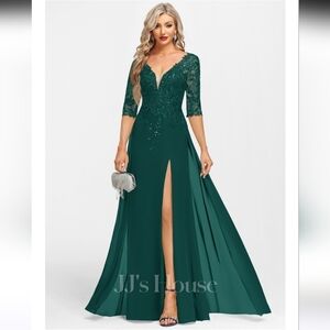 Sheath/Column V-Neck Floor-Length Lace Chiffon Evening Dress With Sequin…